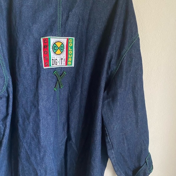 Rare Vintage Cross Colours Dig It Long Denim Chore Jacket Streetwear HipHop 1/XL - Picture 12 of 15